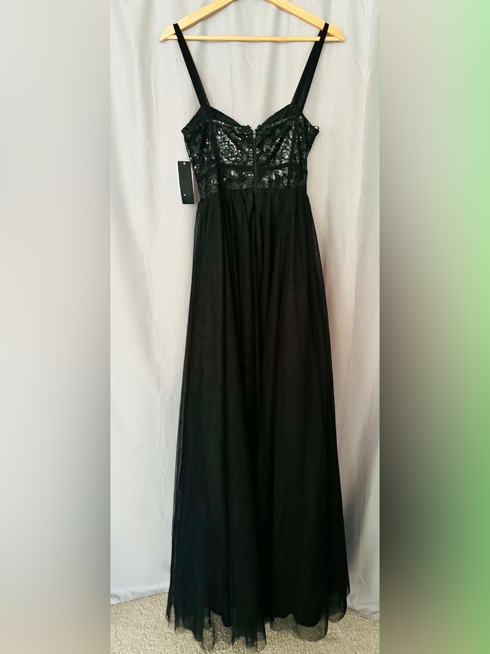 City Triangles Black Lace Bodice Tulle Prom Gown